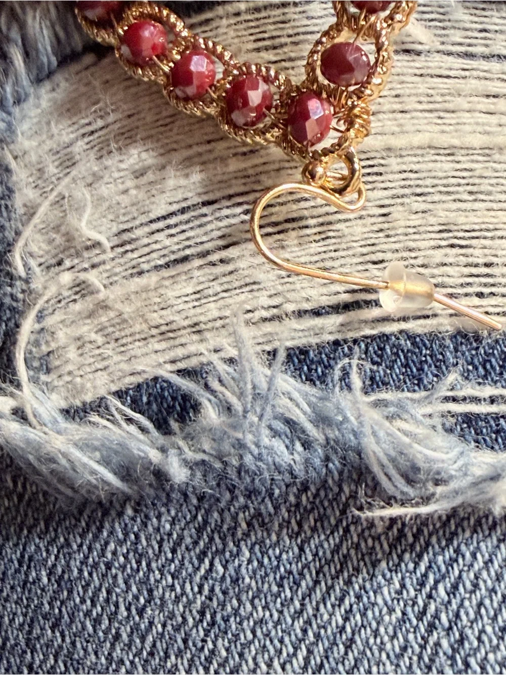 Gold Teardrop Earrings with Burgundy Garnet Stones Gold Tone - Women Jewelry
